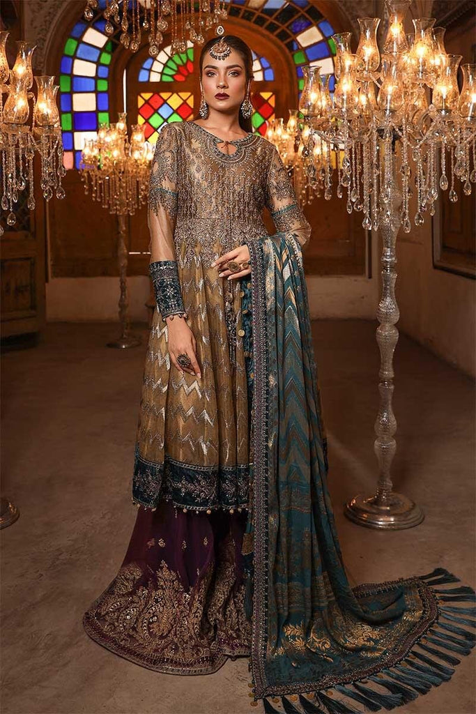 MARIA.B MBROIDERED Heritage Eid Collection 2019 – Metalic Brown & Teal (BD-1702)