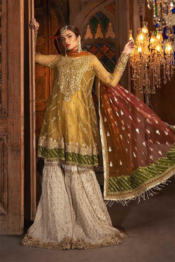 MARIA.B MBROIDERED Heritage Eid Collection 2019 – Mustard, Fuschia & Off White (BD-1708)