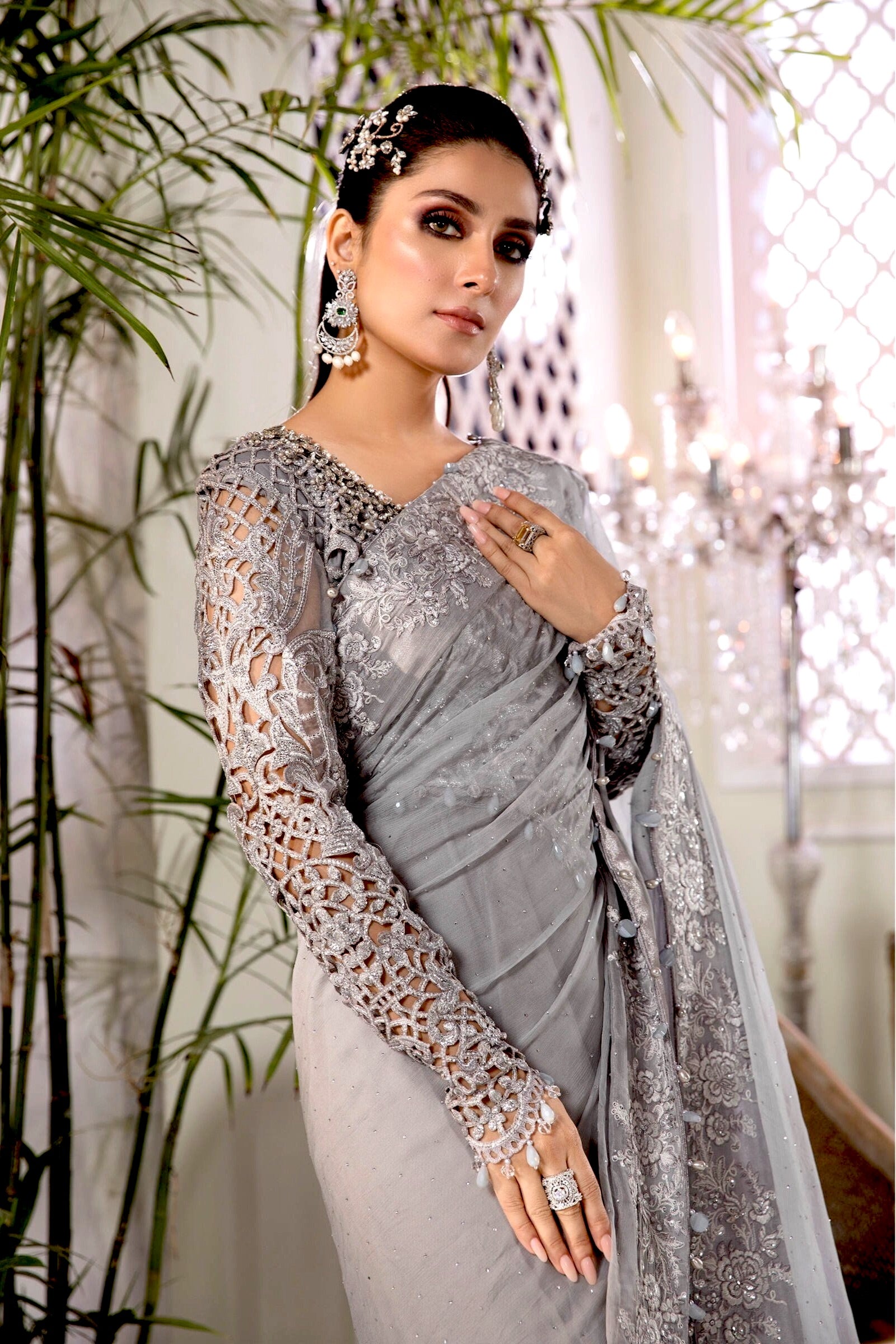 slim fit dress slacks MARIA.B Mbroidered Heritage Edition '21 – Silver Grey (BD-2201) – YourLibaas