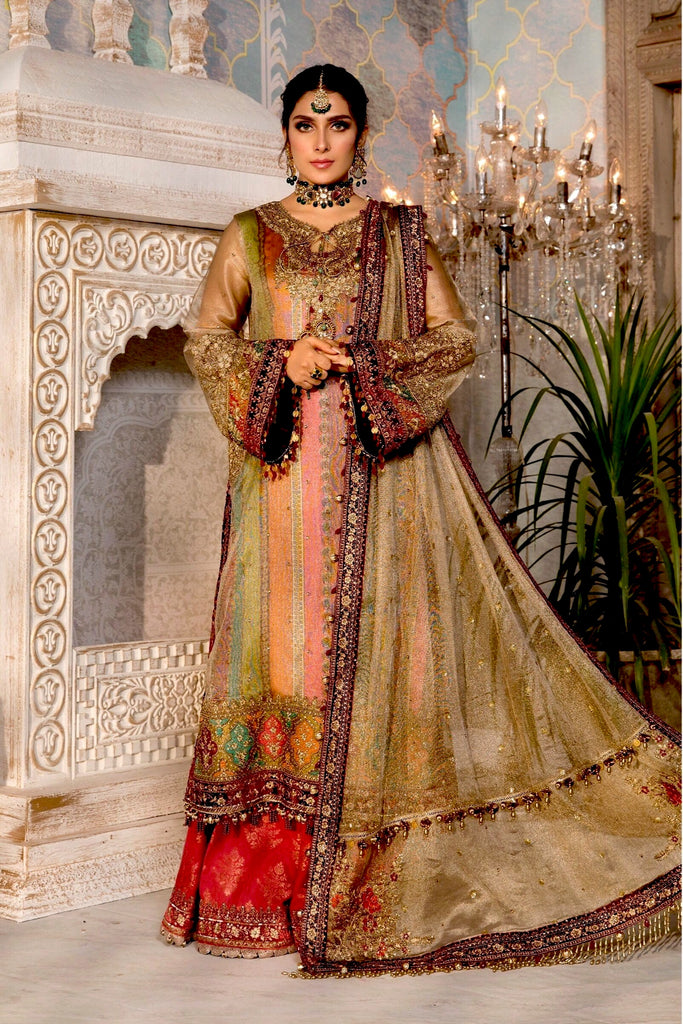 MARIA.B Mbroidered Heritage Edition ’21 – Bronze, Maroon and Carrot pink (BD-2207)