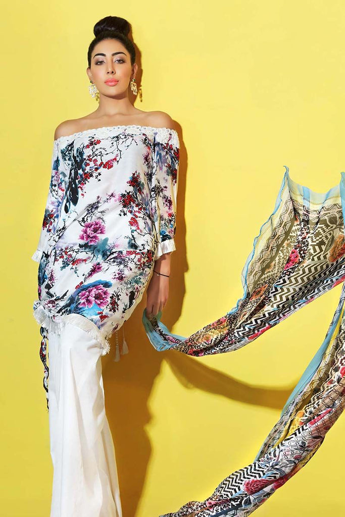 Gul Ahmed Summer Premium Collection 2018 – White 3 Pc Silk Bamboo BS-15