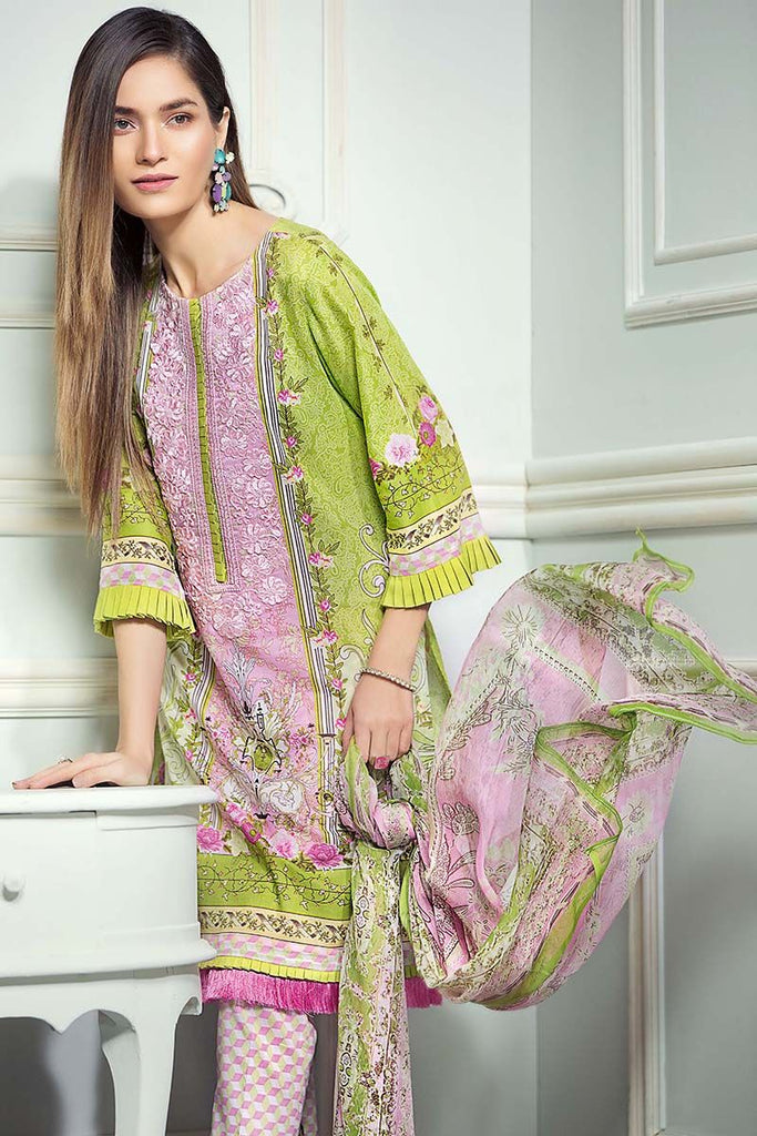 Gul Ahmed Summer Premium Collection 2018 – Light Green 3 Pc Embroidered Chiffon C-489