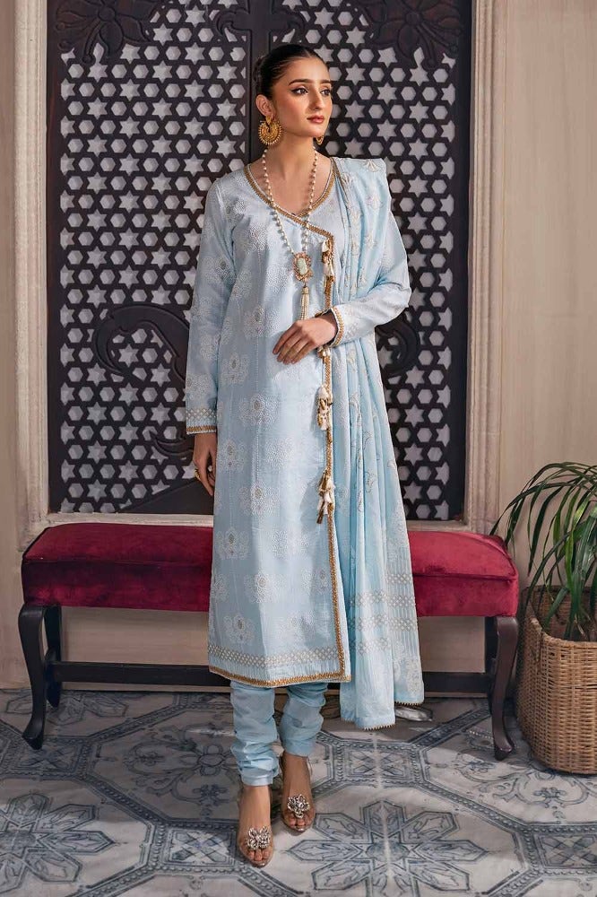 Gul Ahmed Summer Essential 2024 – 3PC Foam and Gold Printed Lawn Suit CL-42168 A