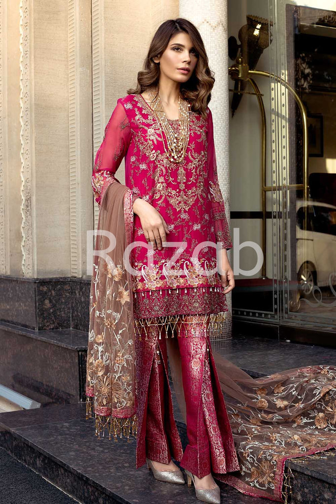 Razab Luxury Chiffon Collection 2019 – THR 1107 CERISE GOLD