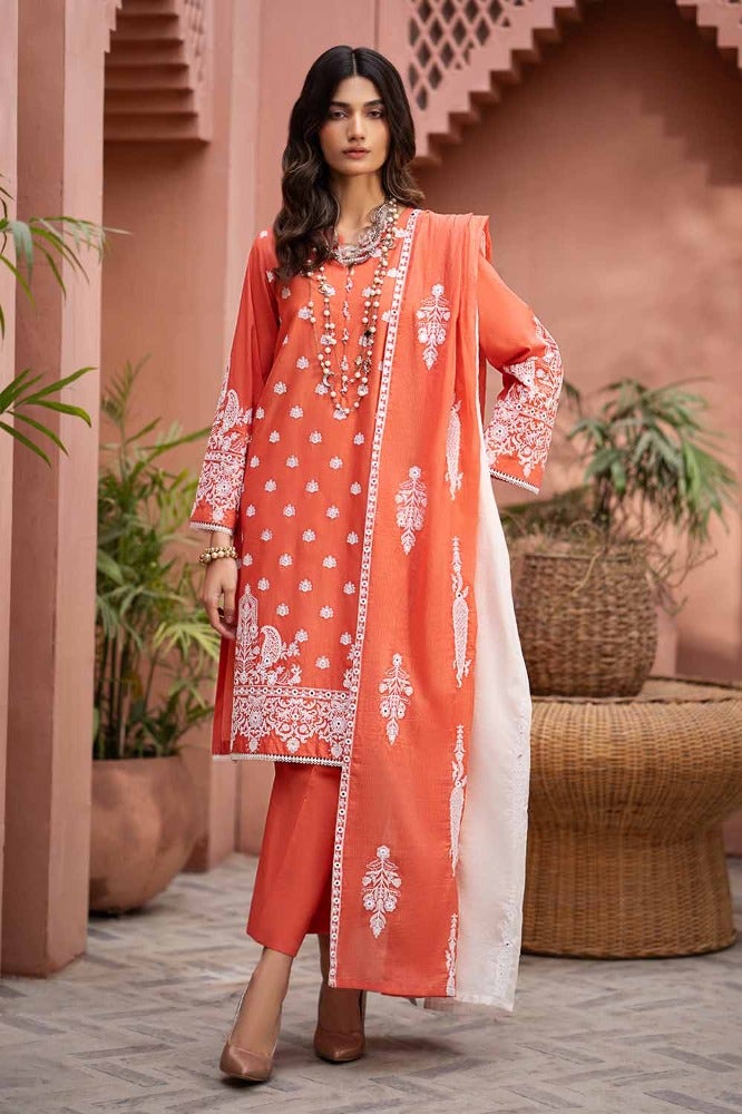 Gul Ahmed Summer Essential 2024 – 3PC Embroidered Lawn Suit with Embroidered Printed Denting Lawn Dupatta DN-42020