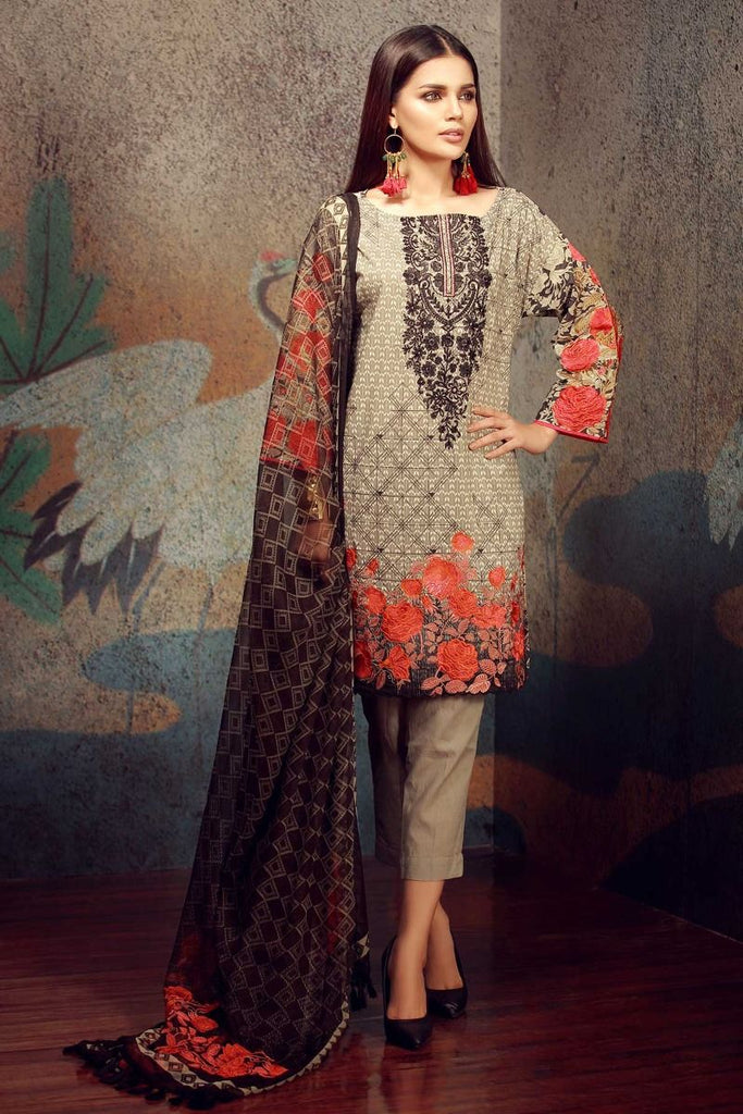 Khaadi Tropical Escape Lawn Collection 2018 – F18101 Grey 3Pc