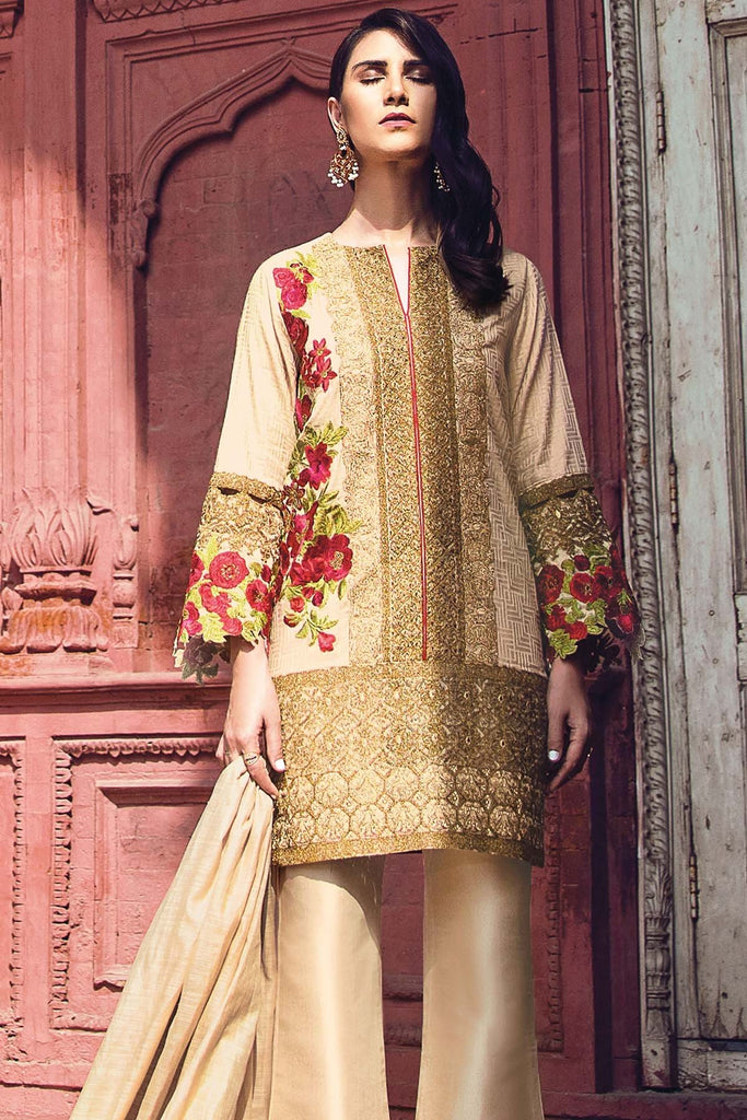 AlKaram Festive Embroidered Jacquard Collection 2018 – FC-01-18 Beige