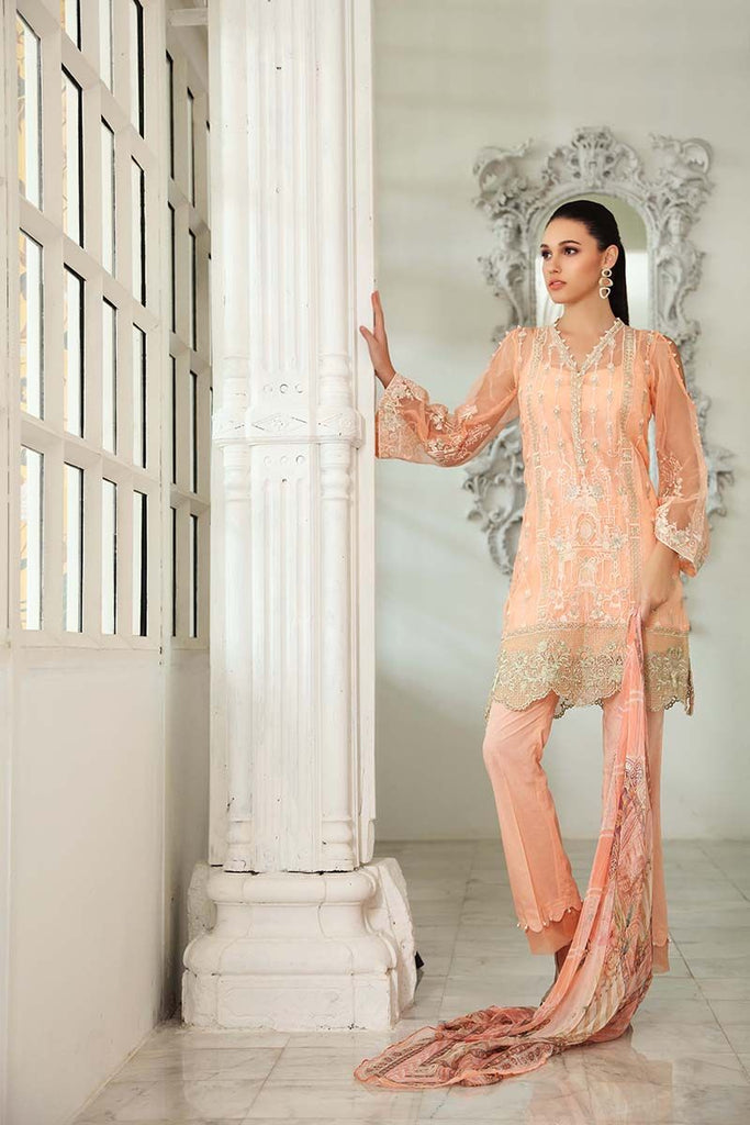 Gul Ahmed Festive Jewelled Collection 2018 – Peach 3 Pc Blended Chiffon FE-100