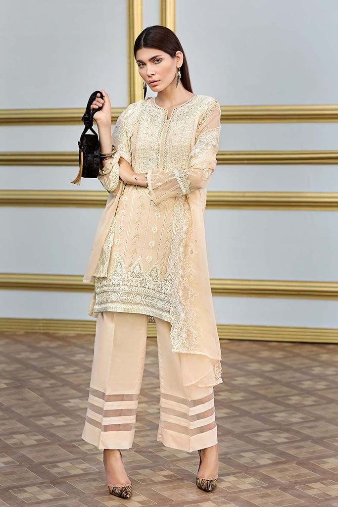 Gul Ahmed Festive Jewelled Collection 2018 – Beige 3 Pc Blended Chiffon FE-106