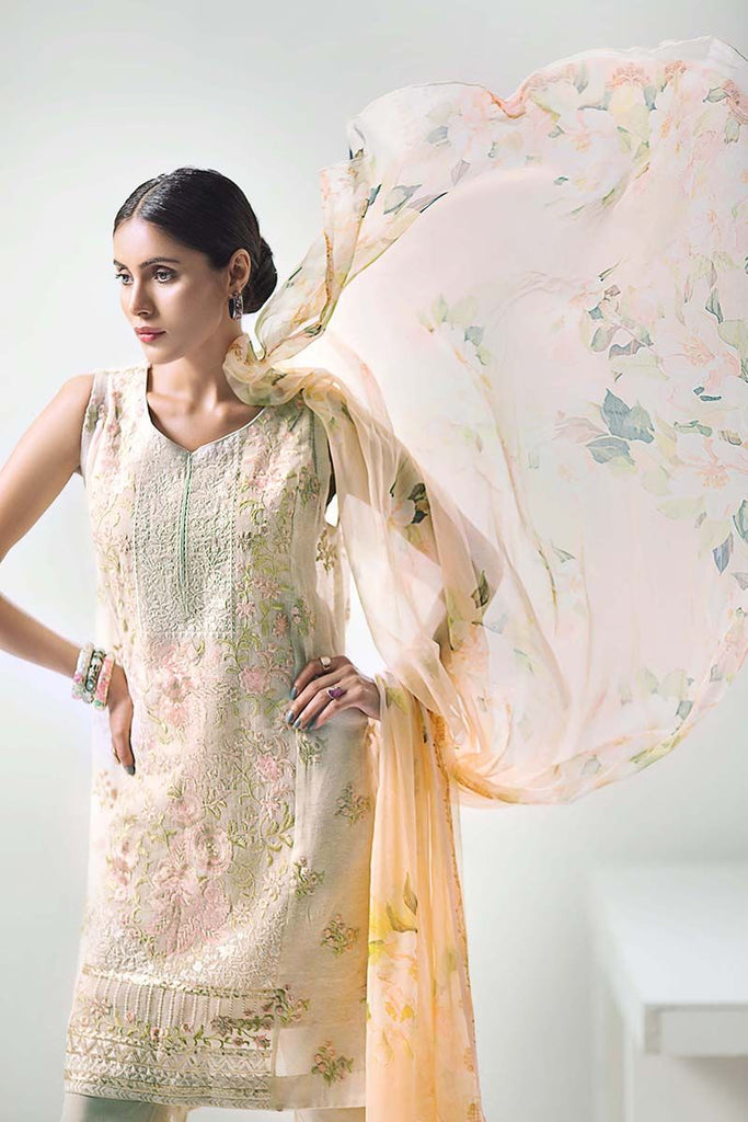 Gul Ahmed Festive Jewelled Collection 2018 – Off White 3 Pc Blended Chiffon FE-110