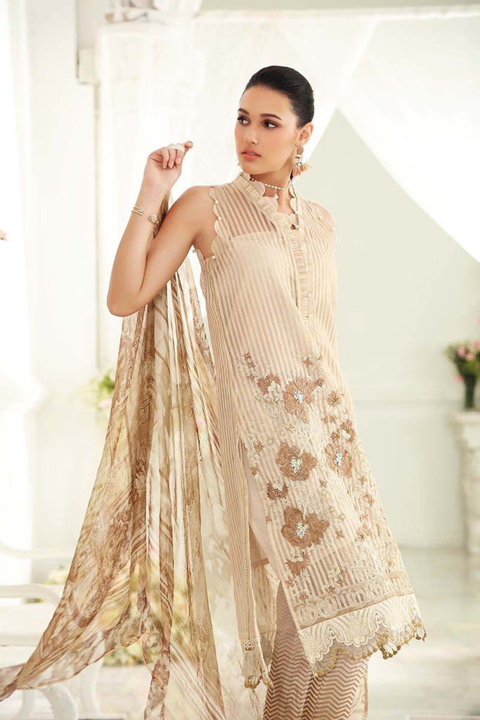 Gul Ahmed Festive Jewelled Collection 2018 – Off White 3 Pc Blended Chiffon FE-117