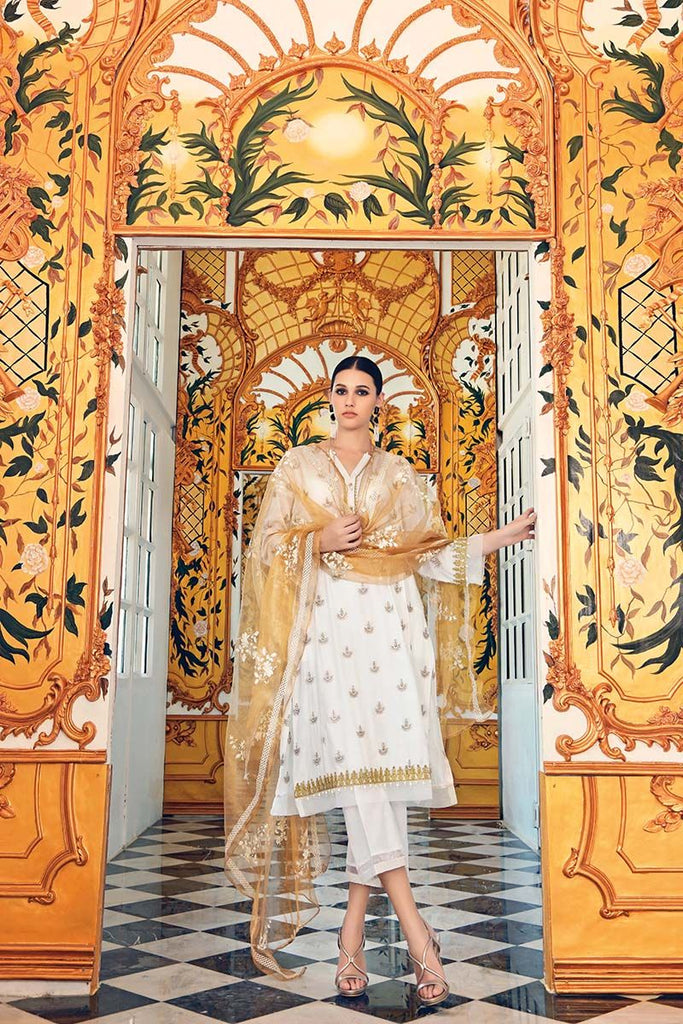 Gul Ahmed Festive Jewelled Collection – Off White 3 Pc Embroidered FE-123