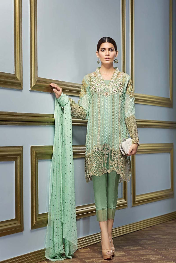 Gul Ahmed Festive Jewelled Collection 2018 – Green 3 Pc Embroidered FE-130