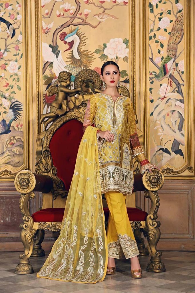 Gul Ahmed Festive Jewelled Collection 2018 – Yellow 3 Pc Embroidered FE-132