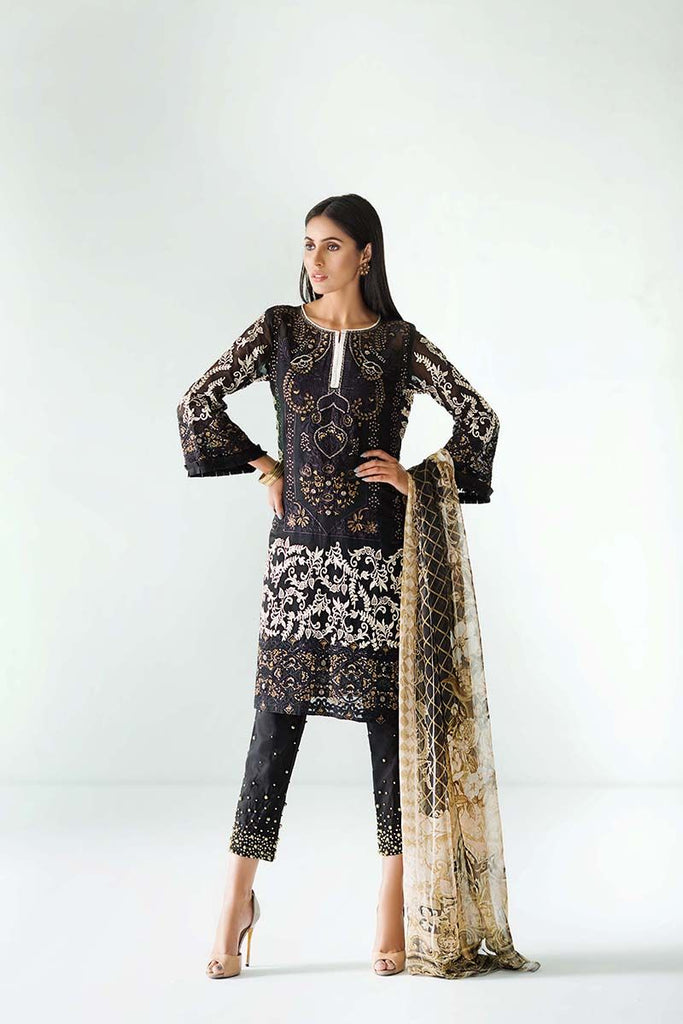 Gul Ahmed Festive Jewelled Collection 2018 – Dark Grey 3 Pc Blended Chiffon FE-135