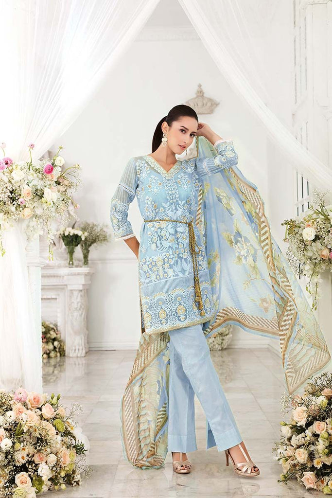 Gul Ahmed Festive Jewelled Collection 2018 – Sky Blue 3 Pc Blended Chiffon FE-136