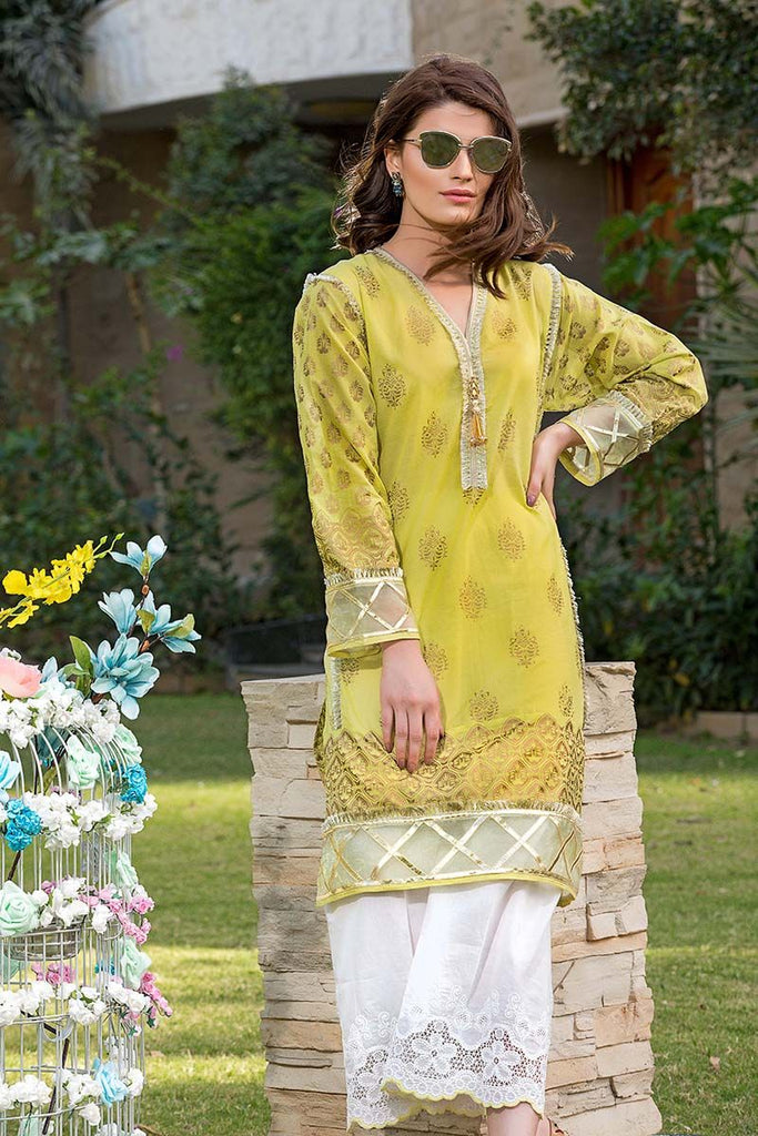 Gul Ahmed Festive Jewelled Collection 2018 – Light Green 2 Pc Printed with Embroidered Bottom FE-145