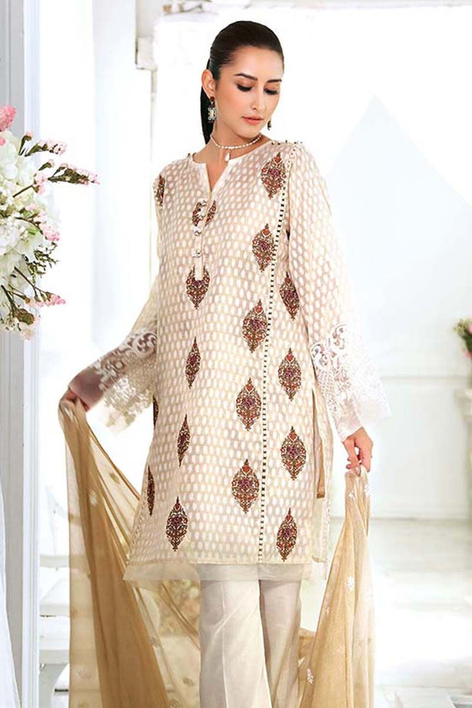 Gul Ahmed Festive Jewelled Collection 2018 – Off White 3 Pc Embroidered FE-155