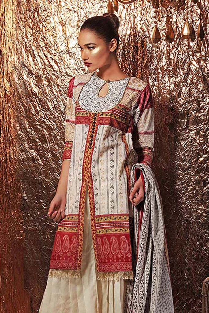 Gul Ahmed Festive Jewelled Collection 2018 – Maroon 3 Pc Printed Suit FE-156