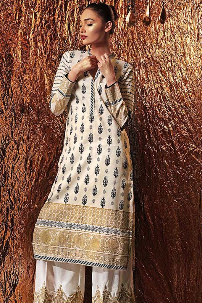 Gul Ahmed Festive Jewelled Collection 2018 – Beige 2 Pc Printed with Embroidered Bottom FE-160