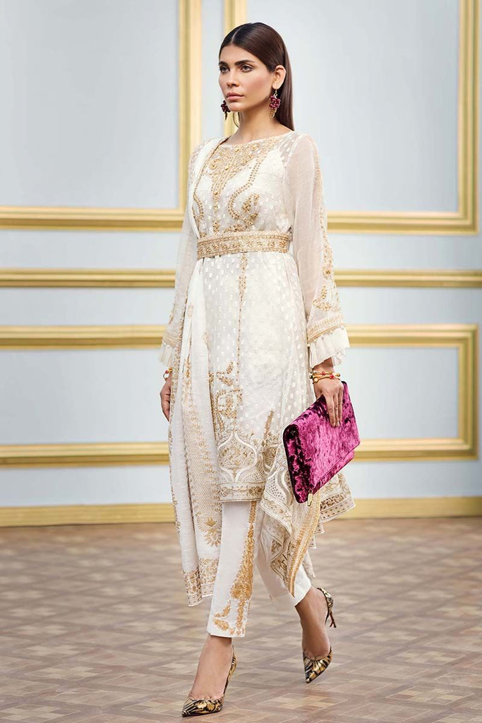 Gul Ahmed Festive Jewelled Collection 2018 – Off White 3 Pc Embroidered FE-80
