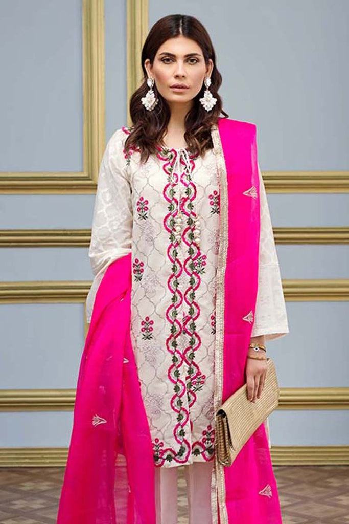 Gul Ahmed Festive Jewelled Collection 2018 – Off White 3 Pc Silk Net FE-87