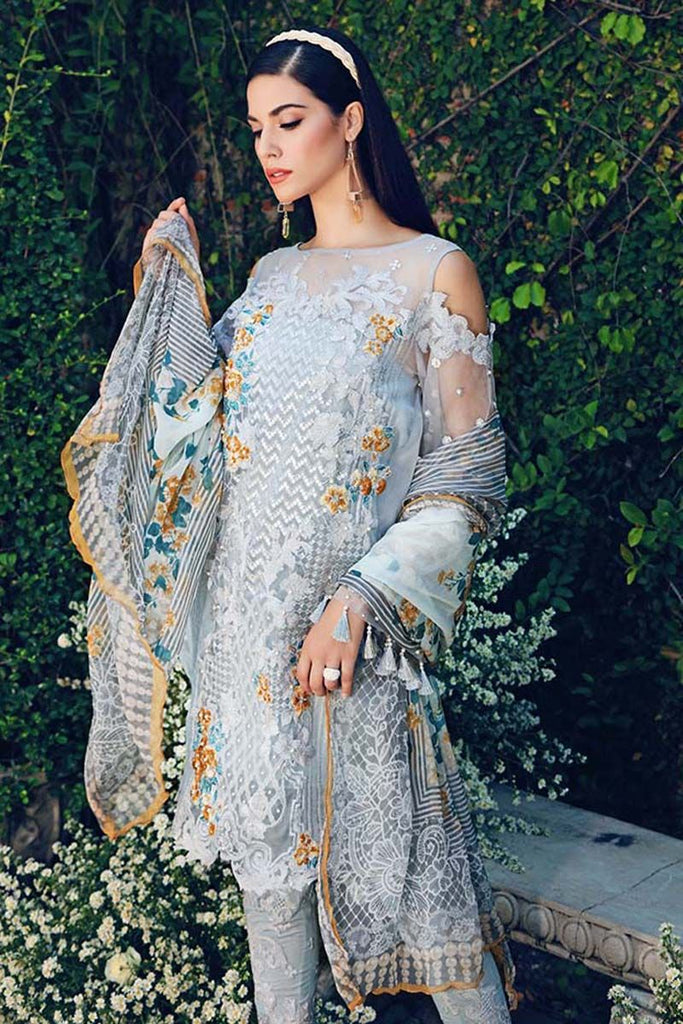 Gul Ahmed Festive Jewelled Collection 2018 – Sky Blue 3 Pc Blended Chiffon FE-93