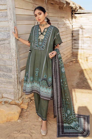 Gul Ahmed 3PC Embroidered Lawn Printed Suit With Denting Lawn Dupatta DN-32073 A