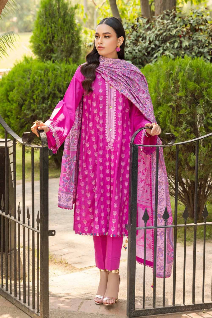 Gul Ahmed Pre-Fall 2023 – 3PC Embroidered Cambric Suit with Printed Burnout Dupatta BN-32002