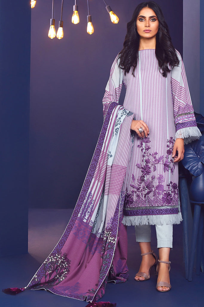 AlKaram Winter Collection – Three Piece Embroidered Karandi Suit With Printed Karandi Dupatta – FW-07-20-Purple