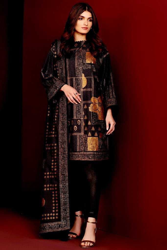 AlKaram Winter Collection – Three Piece Printed Karandi Suit With Printed Karandi Dupatta – FW-08-20-Black
