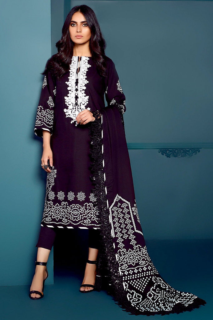 AlKaram Winter Collection – Three Piece Embroidered Cotail Suit With Printed Cotail Viscose Dupatta – FW-09-20-Black