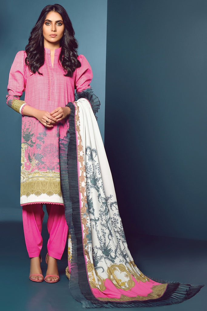 AlKaram Winter Collection – Three Piece Printed Cotail Suit With Printed Cotail Viscose Dupatta – FW-10-20-Pink
