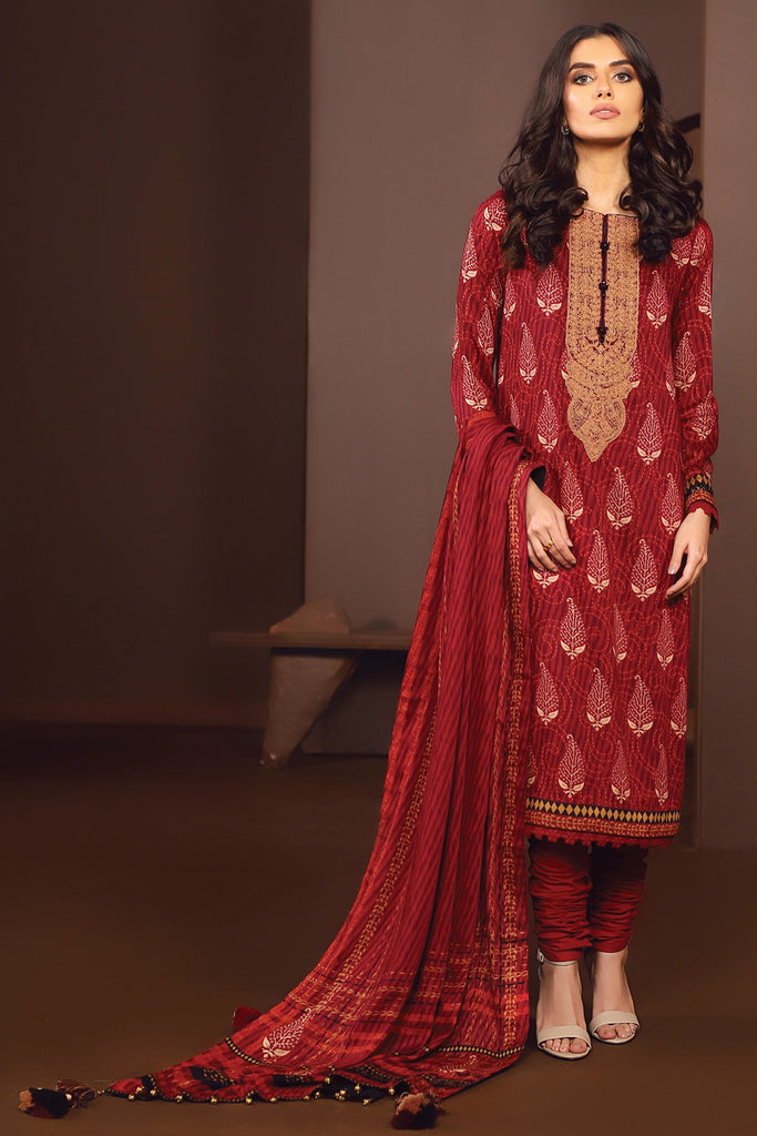 AlKaram Winter Collection – Three Piece Embroidered Twill Suit With Printed Twill Viscose Dupatta – FW-13.1-20-Red