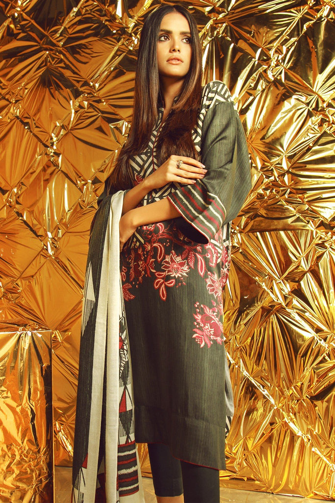AlKaram Winter Collection 2019 – 3 Piece Printed Twill Viscose Suit with Printed Shawl – FW-14-19-Maroon