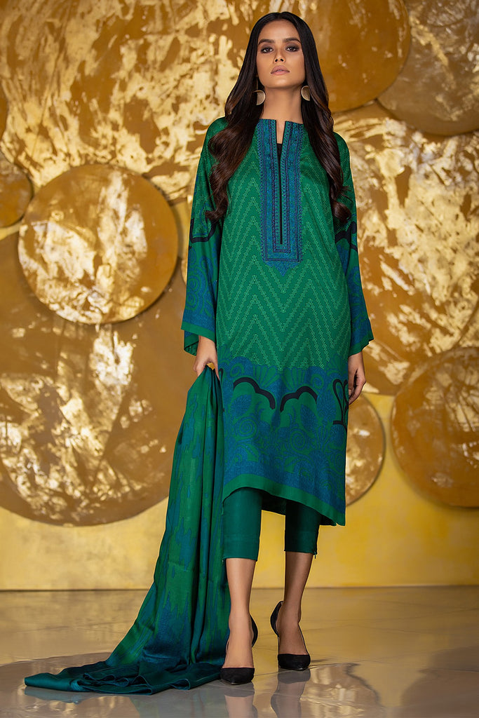 AlKaram Winter Collection 2019 – 3 Piece Embroidered Twill Viscose Suit with Twill Viscose Dupatta – FW-18-19-Green
