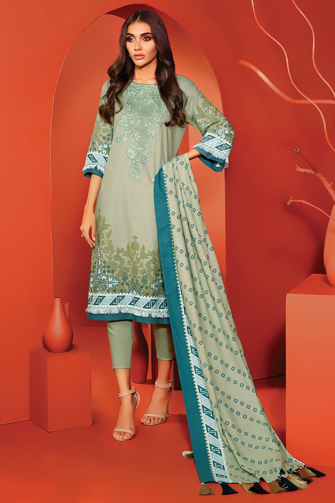 AlKaram Winter Collection – Three Piece Embroidered Karandi Suit With Printed Karandi Dupatta – FW-20.1-20-Green