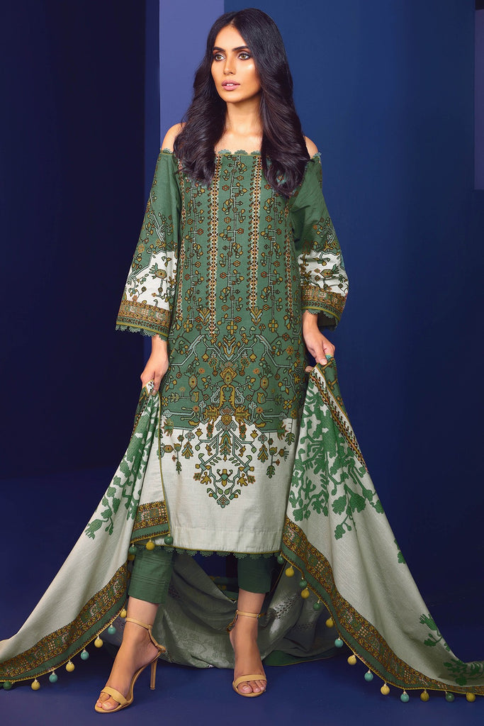 AlKaram Winter Collection – Three Piece Printed Khaddar Suit With Printed Khaddar Dupatta – FW-42-20-Green