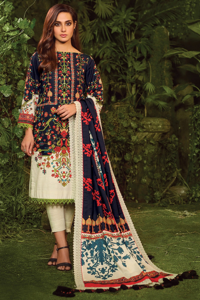 AlKaram Winter Collection – Three Piece Printed Khaddar Suit With Printed Khaddar Dupatta – FW-42-20-Navy Blue