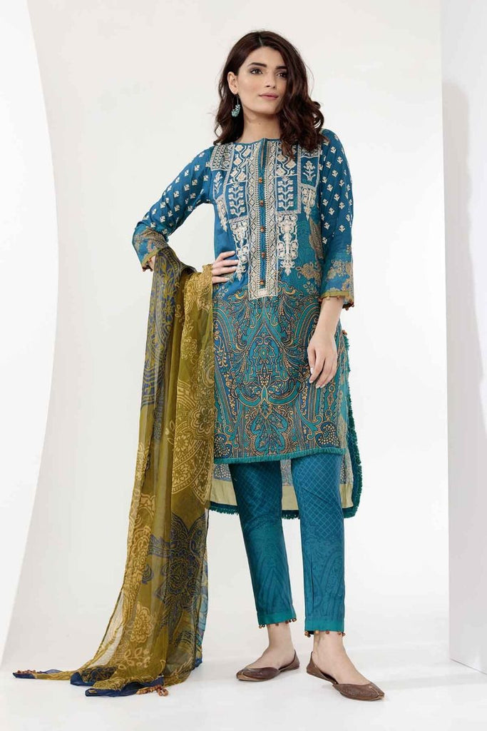 Khaadi Mid Summer Lawn Collection 2018 – G18301 Blue 3Pc
