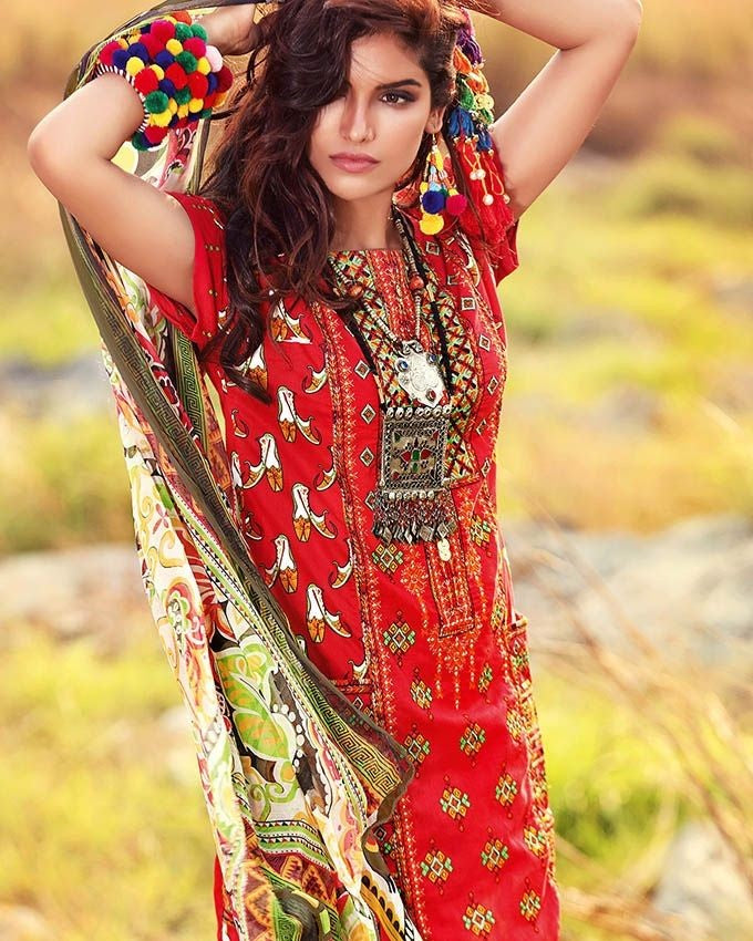 Gul Ahmed Gypsy Folk Lawn Collection - Red 3 PC Bamber Embroidered GL-04