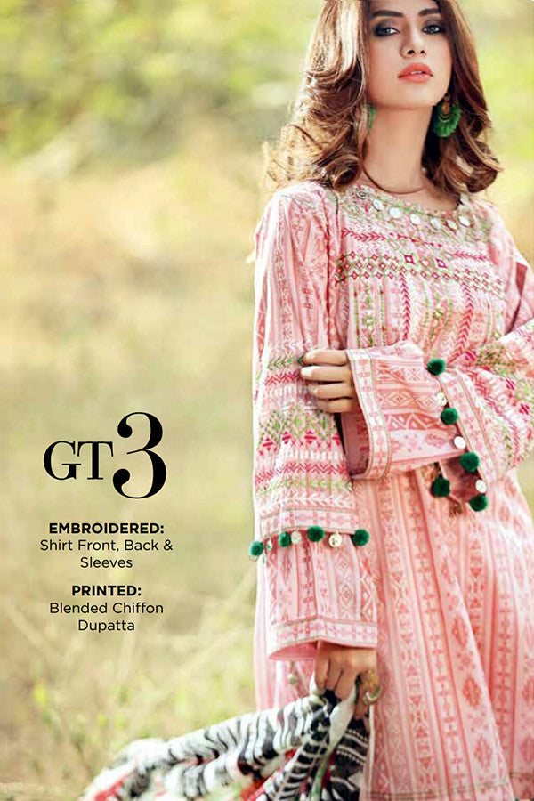 Gul Ahmed Gypsy Folk Lawn Collection - Baby Pink 2 Pc Embroidered Blended Chiffon GT-03