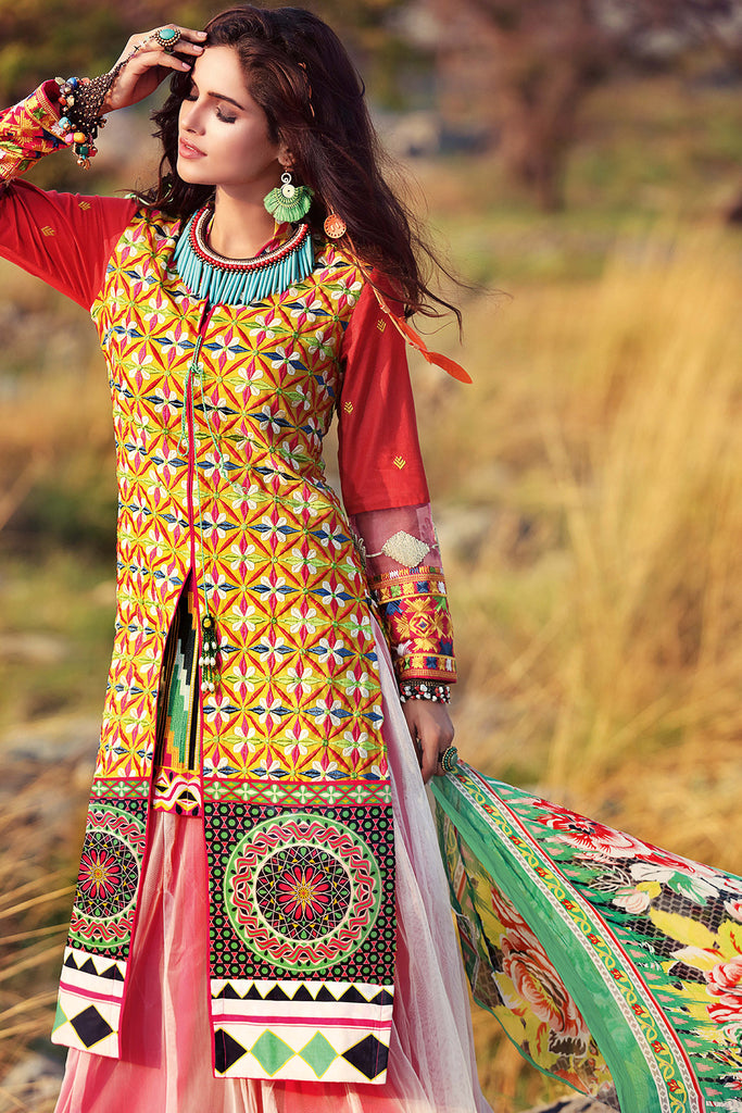 Gul Ahmed Gypsy Folk Lawn Collection - Mustard 2 Pc Embroidered Blended Chiffon GT-01
