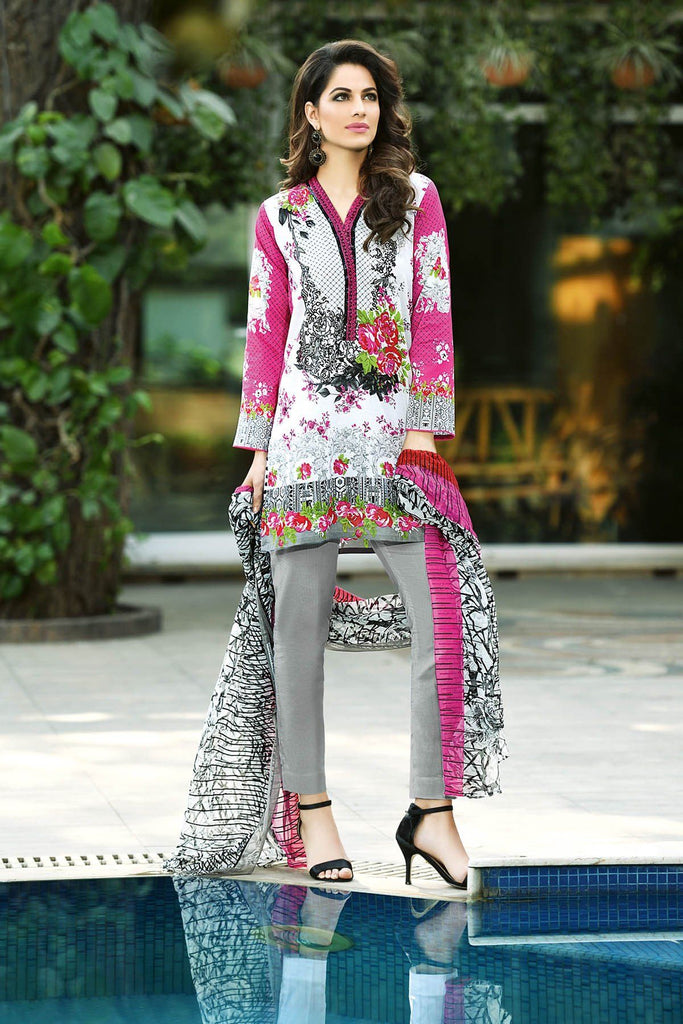 Gul Ahmed Summer 2017 - White 3 PC Embroidered Chantilly De Lace Dress CT-196