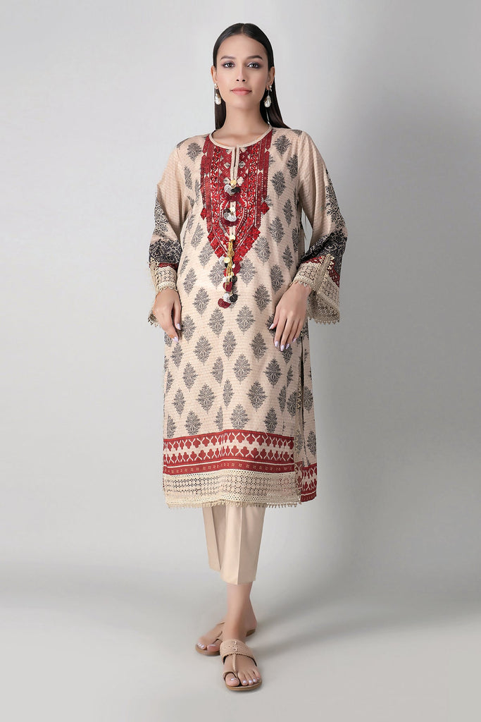 Khaadi Spring Collection 2021 – 2PC Suit · Embroidered Kameez Pants · I21104 Beige