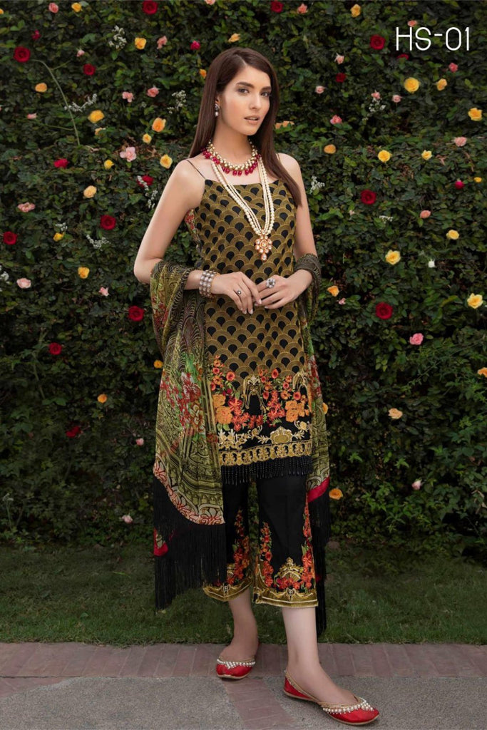 Hina Shah Luxury Lawn Collection 2018 – Nyeusi HS-01