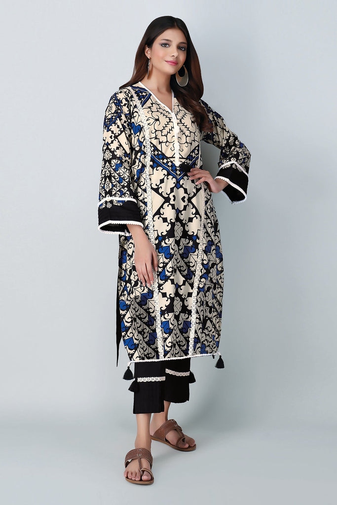 Khaadi Spring Collection 2021 – 2PC Suit · Printed Kameez Pants · J21209 Black