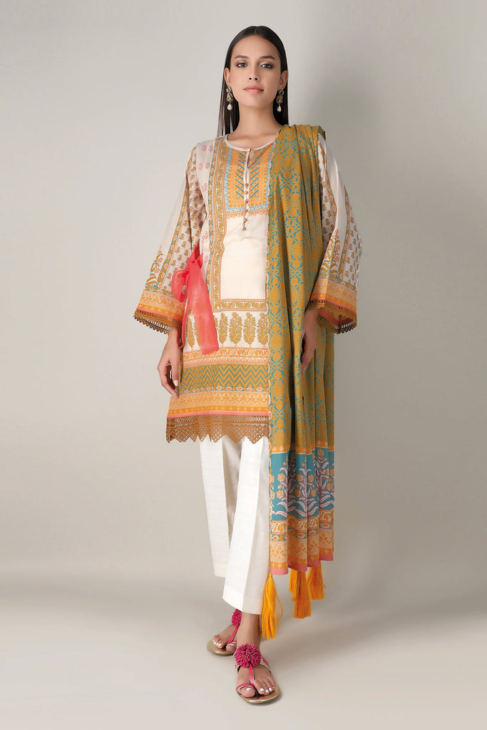Khaadi Spring Collection 2021 – 2PC Suit · Printed Kameez Dupatta · L21103 Off-white