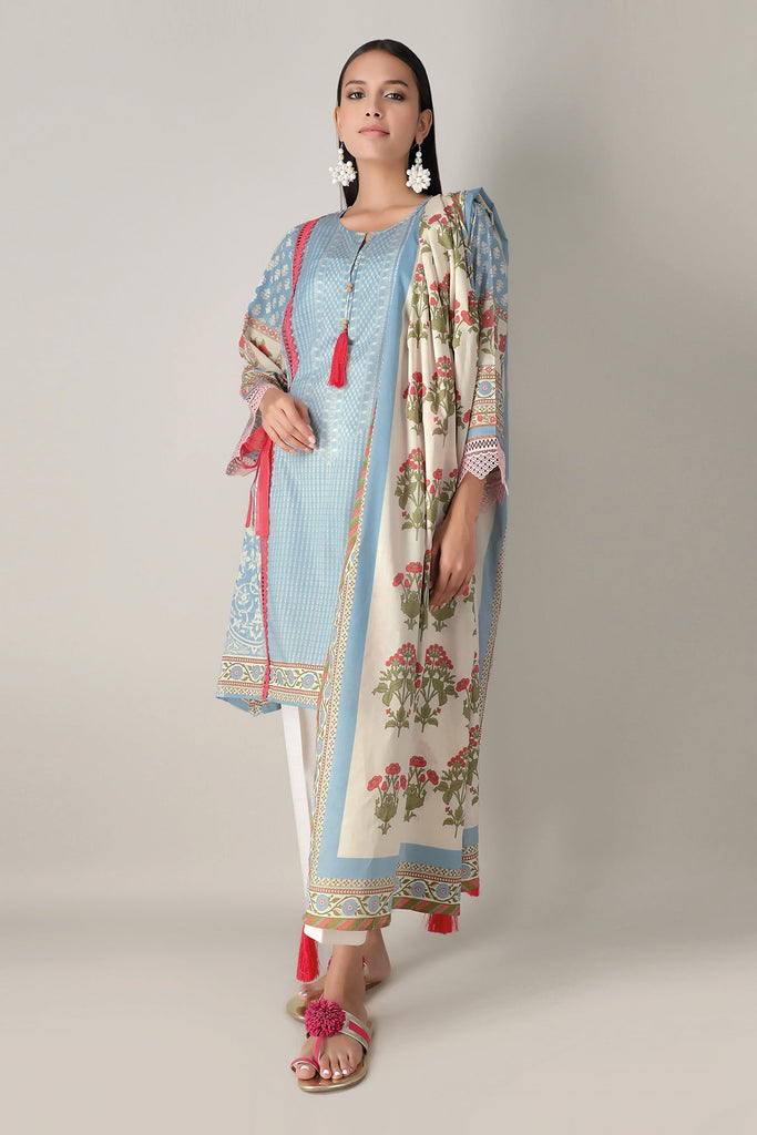 Khaadi Spring Collection 2021 – 2PC Suit · Printed Kameez Dupatta · L21104 Blue
