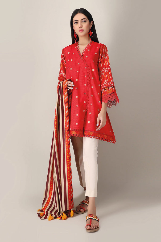Khaadi Spring Collection 2021 – 2PC Suit · Printed Kameez Dupatta · L21116 Red